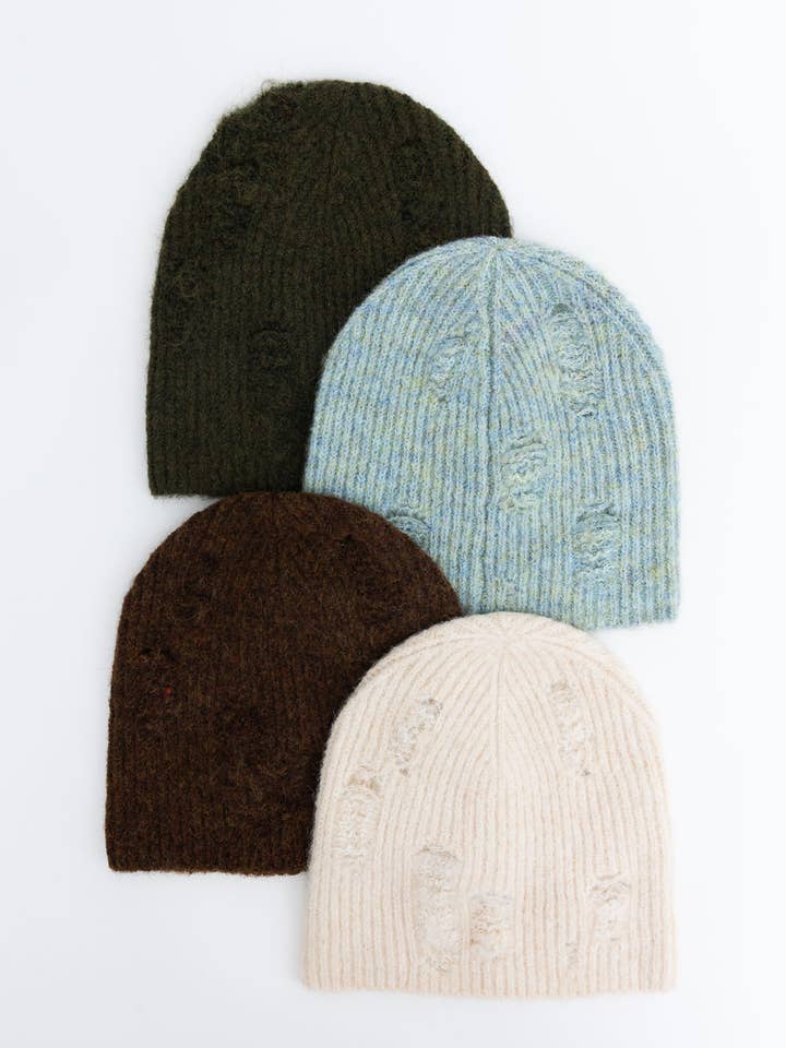 Distressed Look stickad mössa - perfekt för vinterstreetwear för wholesale av Leto Accessories