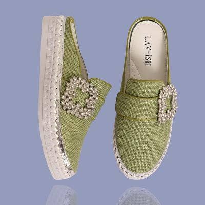 Sage Luna Linen Slides for wholesale by LAV-iSH