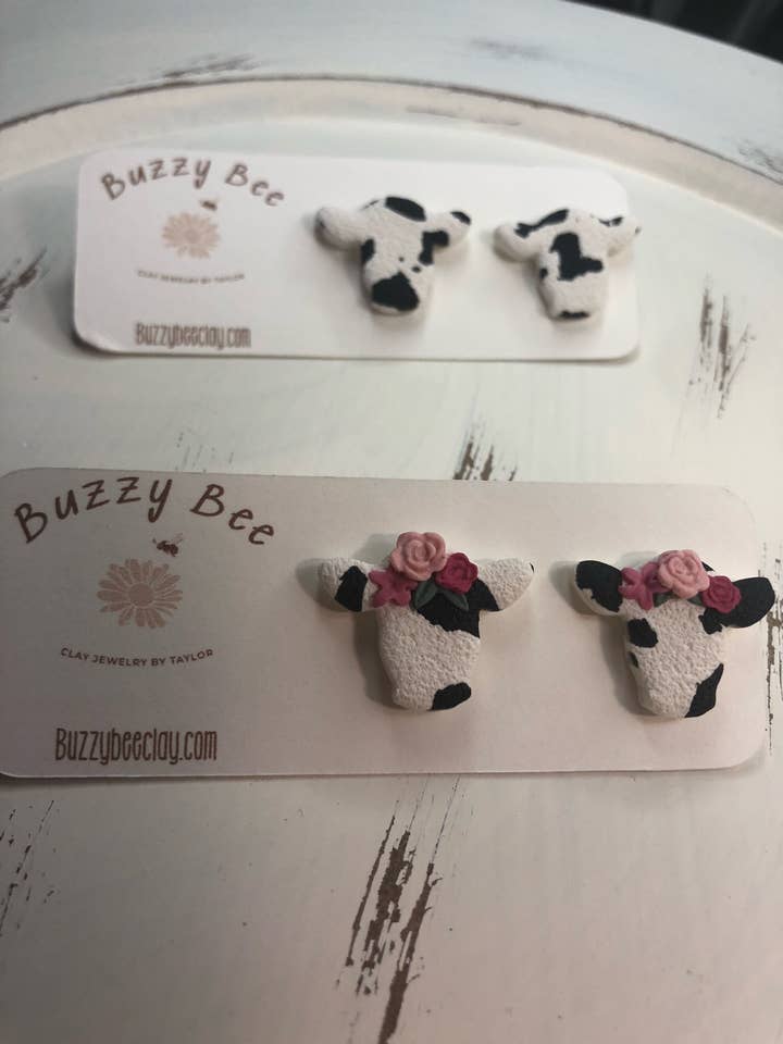 Cow Head Studs for wholesale by Buzzy bee clay