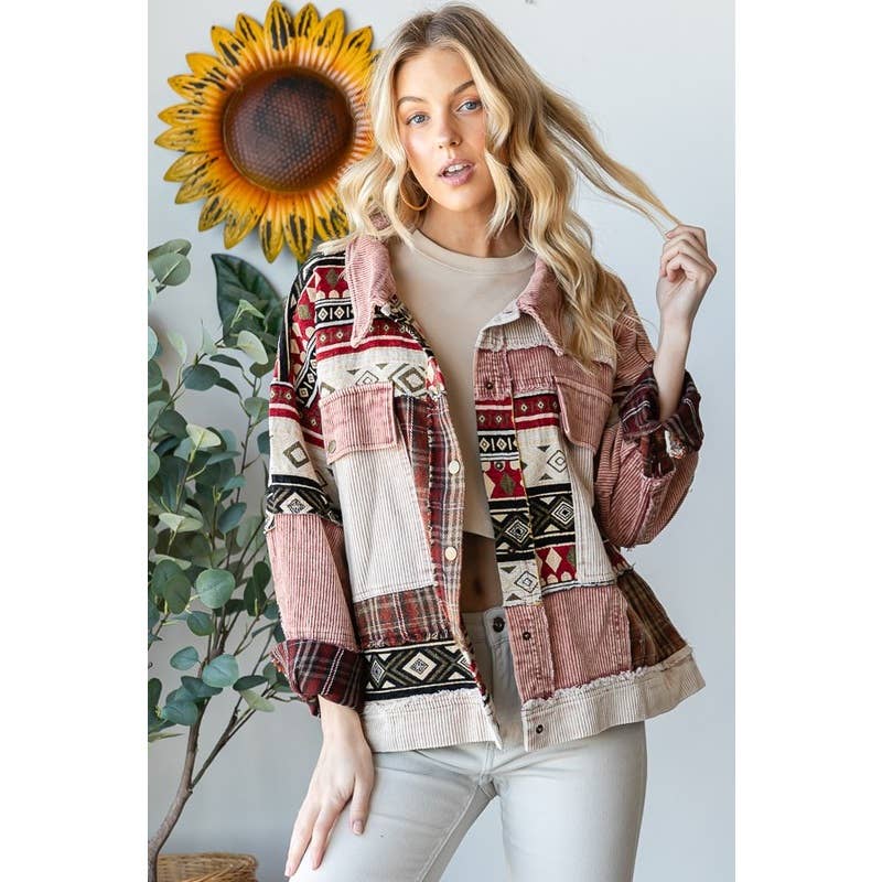 Oli&Hali - Wholesale Jacket - Women's - MINERAL WASHED MIXED MEDIA BUTTON CORDUROY JACKET5