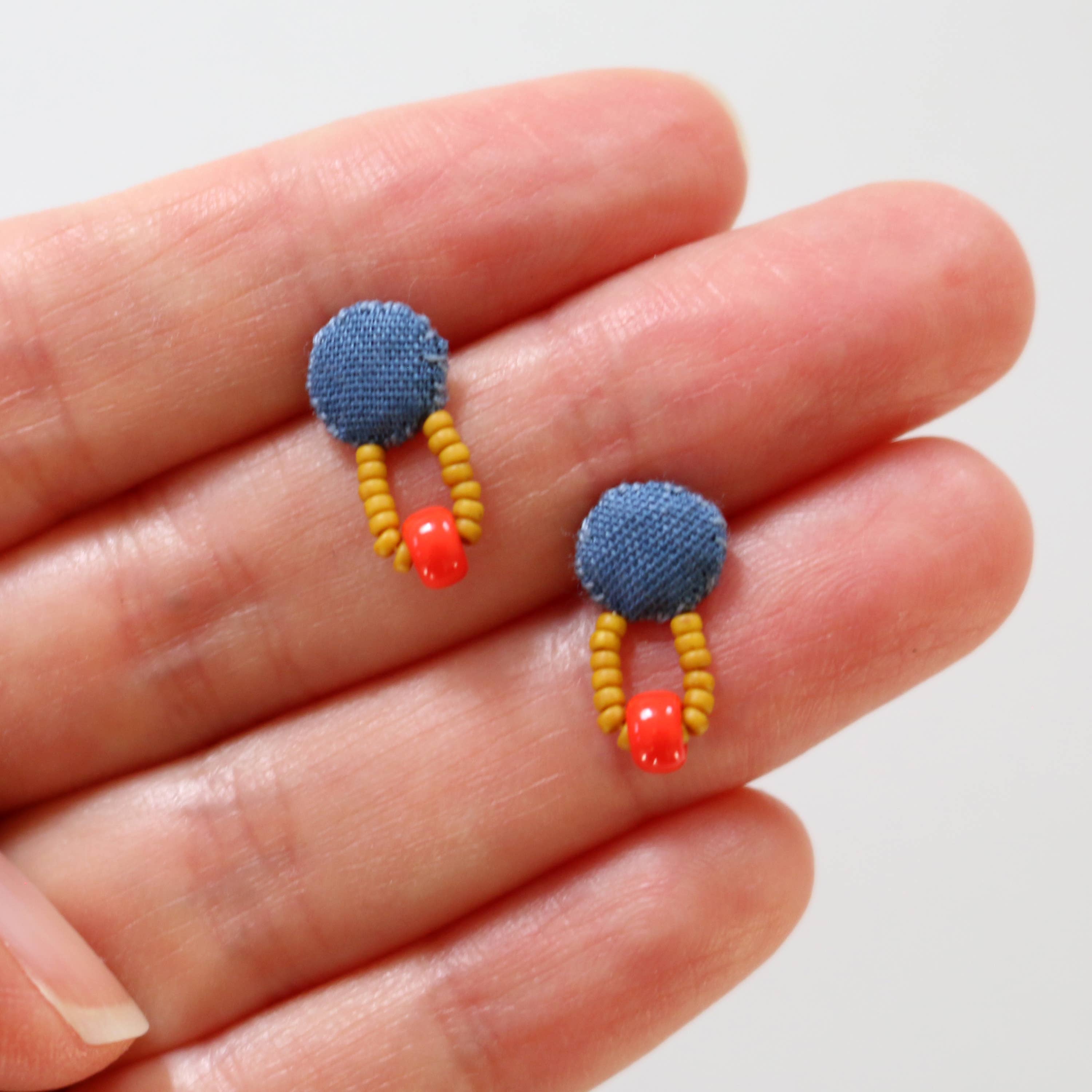 ashdel – wholesale Stud/post earrings – Hand-Sewn Vintage Fabric Dot Stud Earrings1