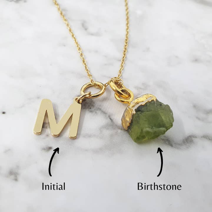 18ct Gold Vermeil Initial And Birthstone Necklace for wholesale by Harfi