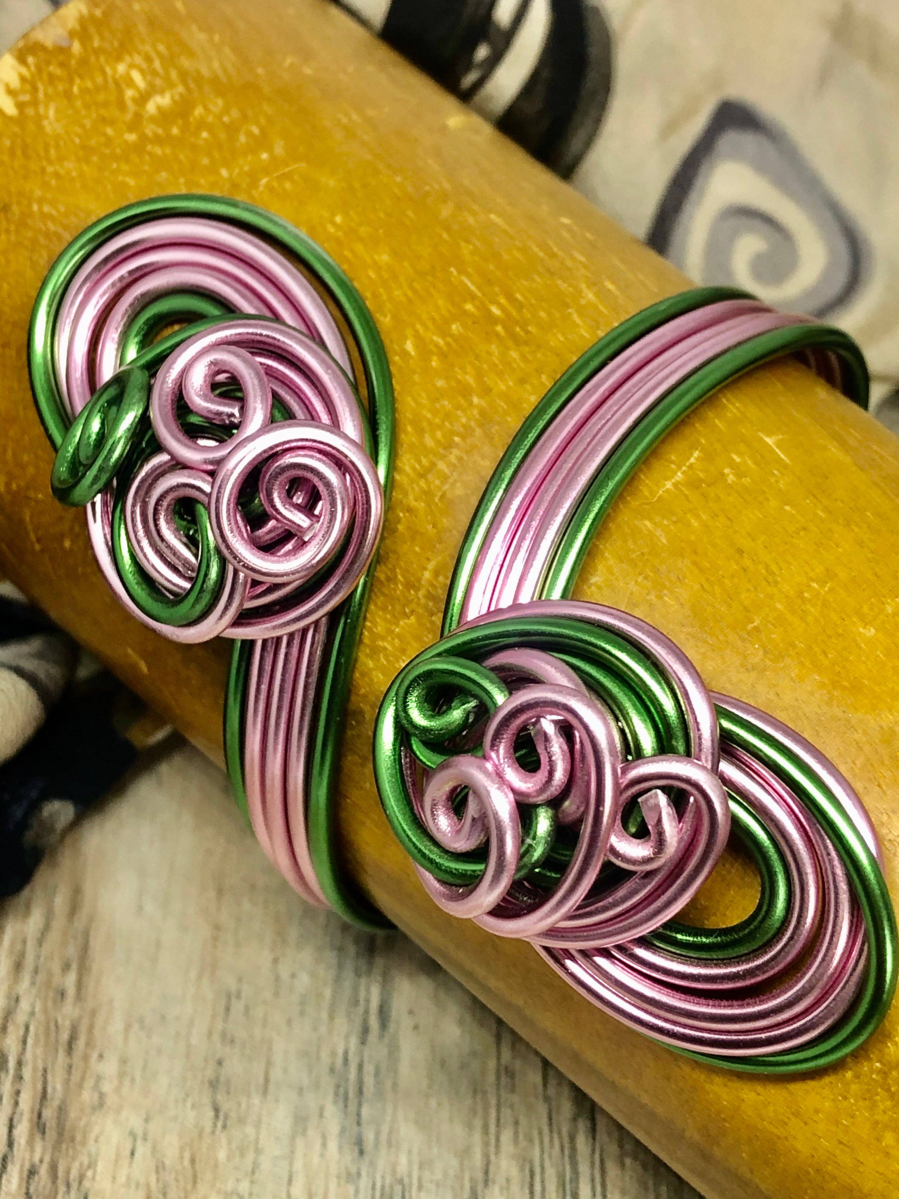 Jewelry With Me - Wholesale Cuff Bracelet - AKA Pink and Green Aluminum Cuff Bracelet5