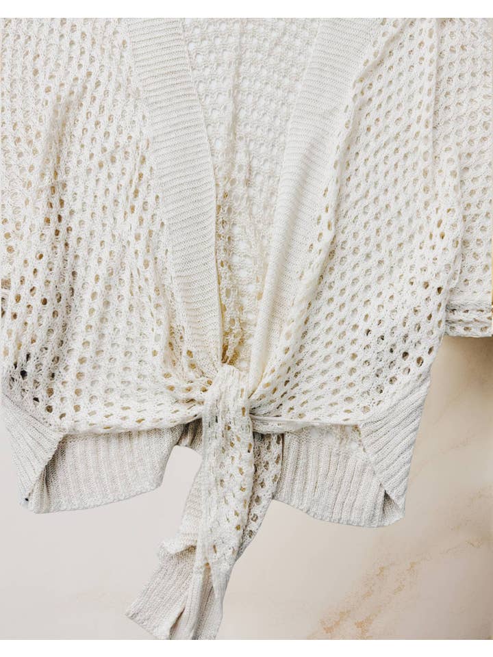 JC Sunny Fashion - Wholesale Cardigan - Women's - JC063344 Eyelet Open-Knit Metallic Cardigan with Front Tie1