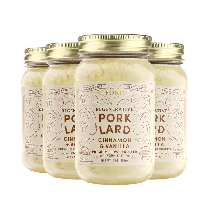 Cinnamon & Vanilla Regenerative Pork Lard 14oz for wholesale by Fond Regenerative