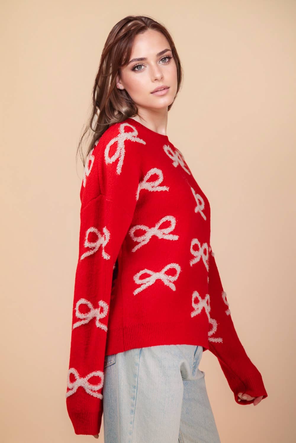 VERY J - Wholesale Knit Sweater - Women's - 12W3516NX-PLUS SIZE Bow Textured Graphic Knit Sweater Top7