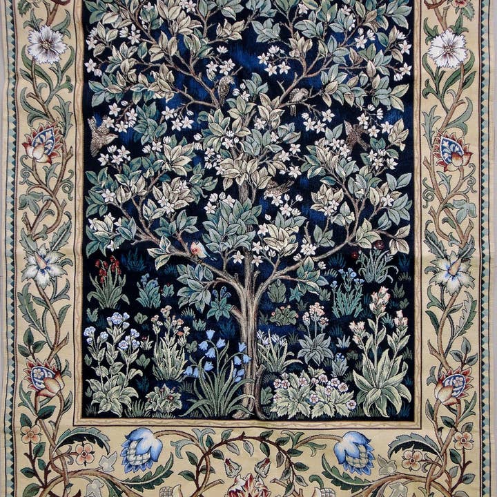 WH-WM-TLBL-1 | TAPISSERIE MURALE ARBRE DE VIE BLEU WILLIAM MORRIS pour la vente par SignareArt