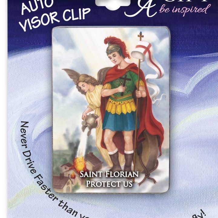 Saint Florian Protect Us Visor Clip for wholesale by Abbey + CA Gift