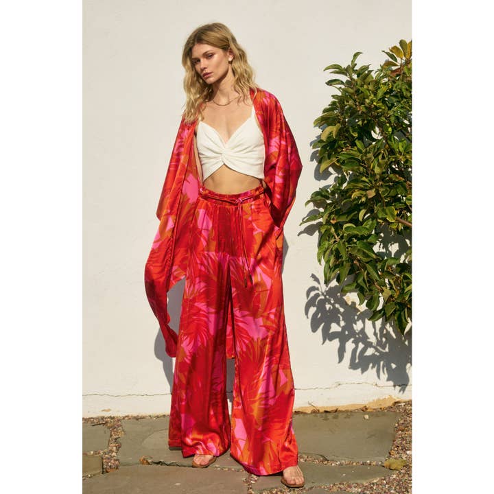 FLAME SCARLET Sunset Lover High Slits Kimono Duster (1) for wholesale on Faire
