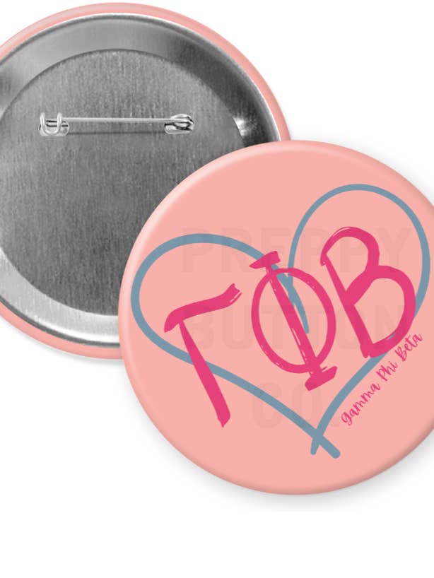 Gamma Phi Beta Heart Sorority Button for wholesale by Preppy Button Co. LLC.