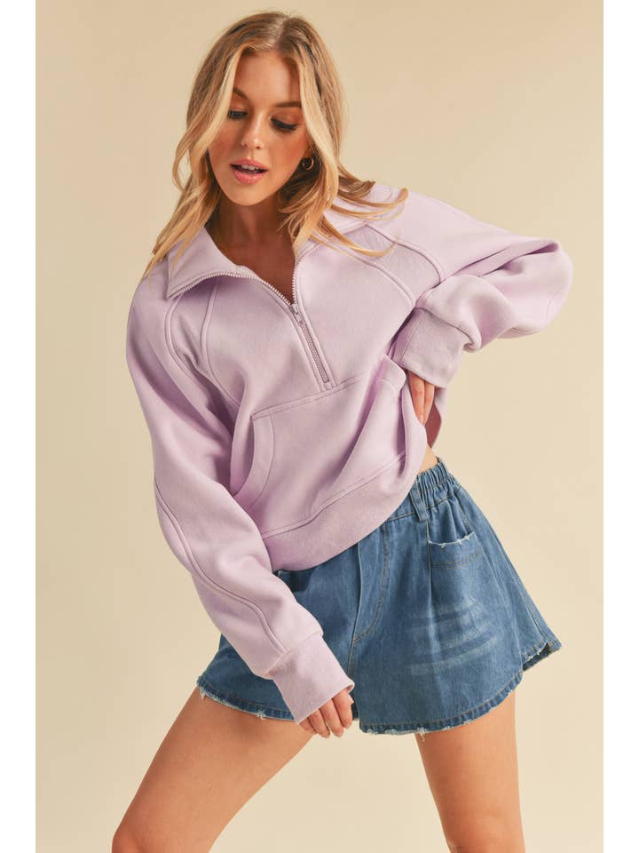 AEMI + CO - Wholesale Sweatshirt – Women's - 950CK Dove Funnel Neck Half Zip 236