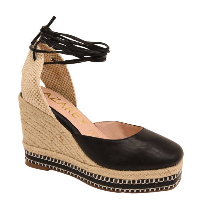 Black Wedge with Ribbons and Raffia Detail for wholesale on Faire