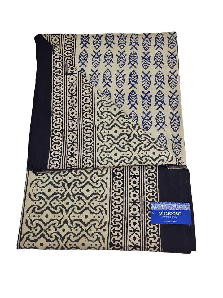 Plaid Bagru en coton Big-Otra Cosa-Noir/Marine/Ecru-8 pour la vente par OTRACOSA