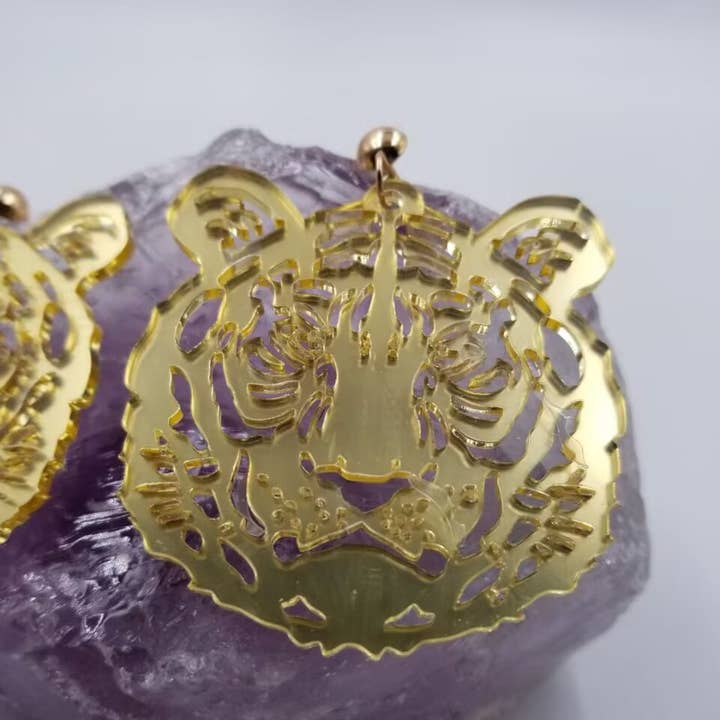 magnolia jewelry - Wholesale Dangle Earrings - Gold Mirror Acrylic Tiger Dangle Earrings1