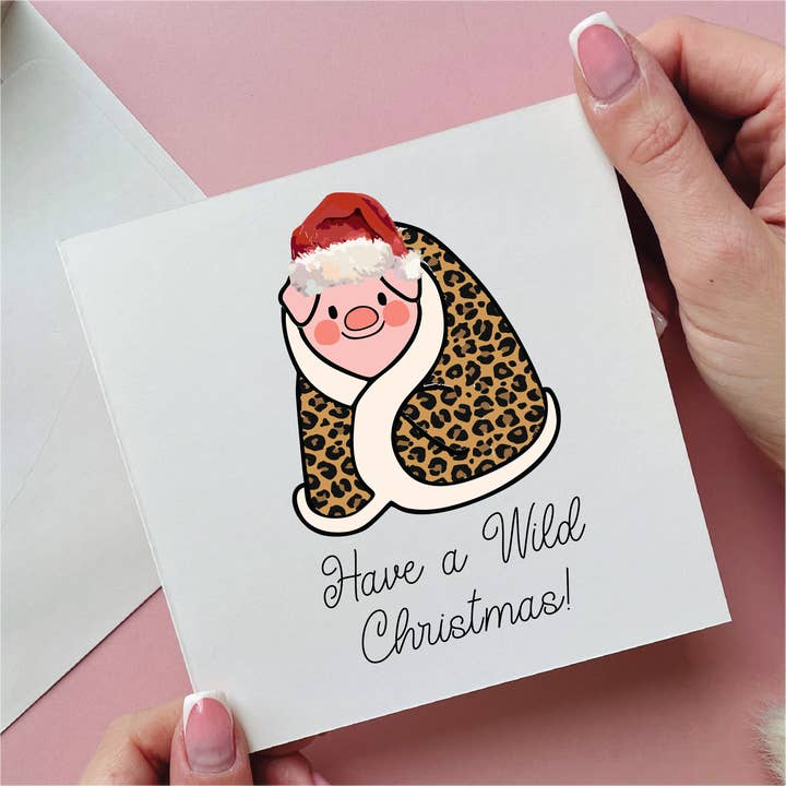 Leopard Pigs in Blanket Christmas Card for wholesale by Alphabet Studios