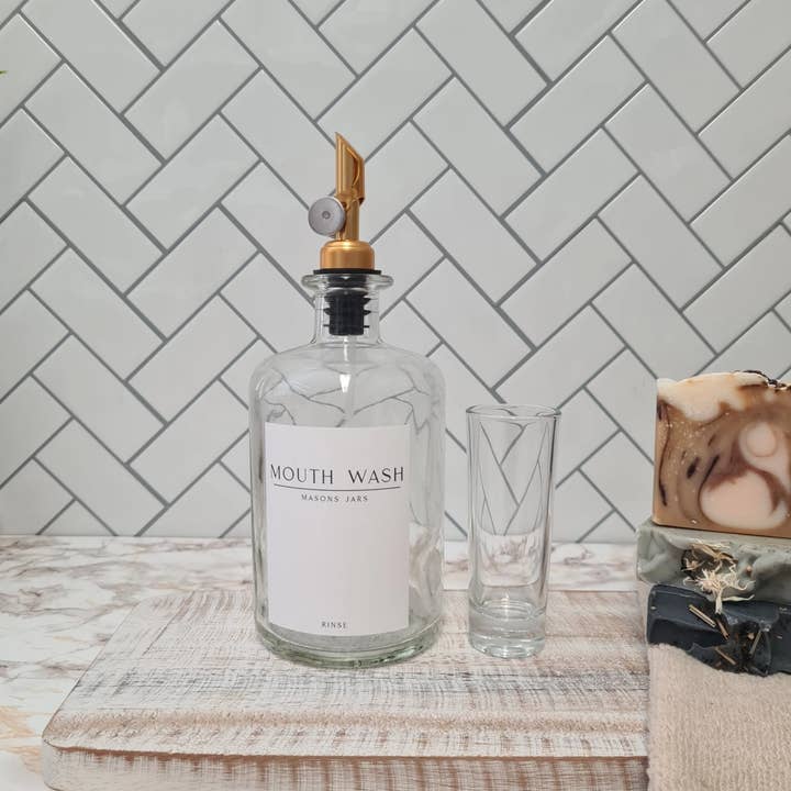 Masons jars - Wholesale Mouthwash - 500ml Apothecary Mouth Wash Bottle & Shot Glass with Pourer