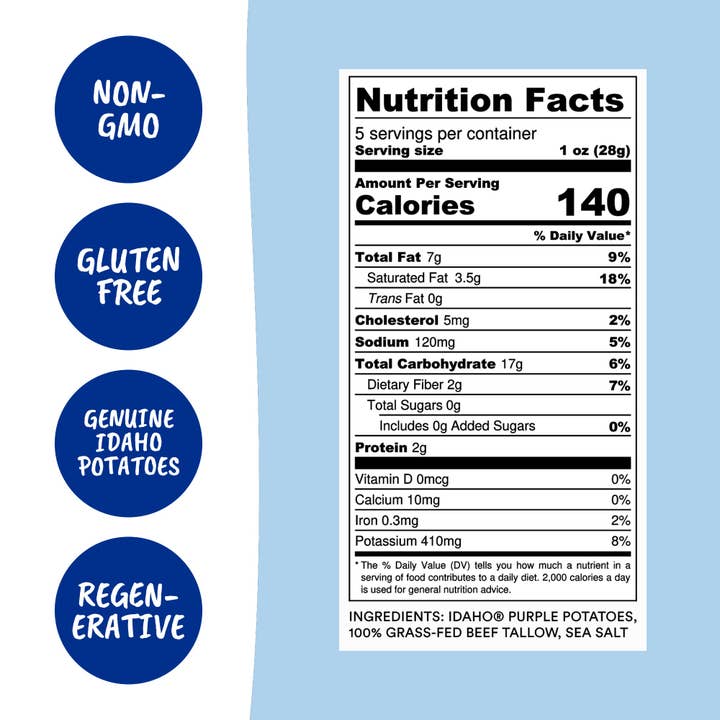 Roots Potato Chips - Wholesale Chips - Tallow Purple Sea Salt Kettle Cooked Potato Chips – Naturally Vibrant Flavor – Regenerative Idaho Purple Potatoes Cooked in 100% Tallow – (12 x 5 oz Bags)2