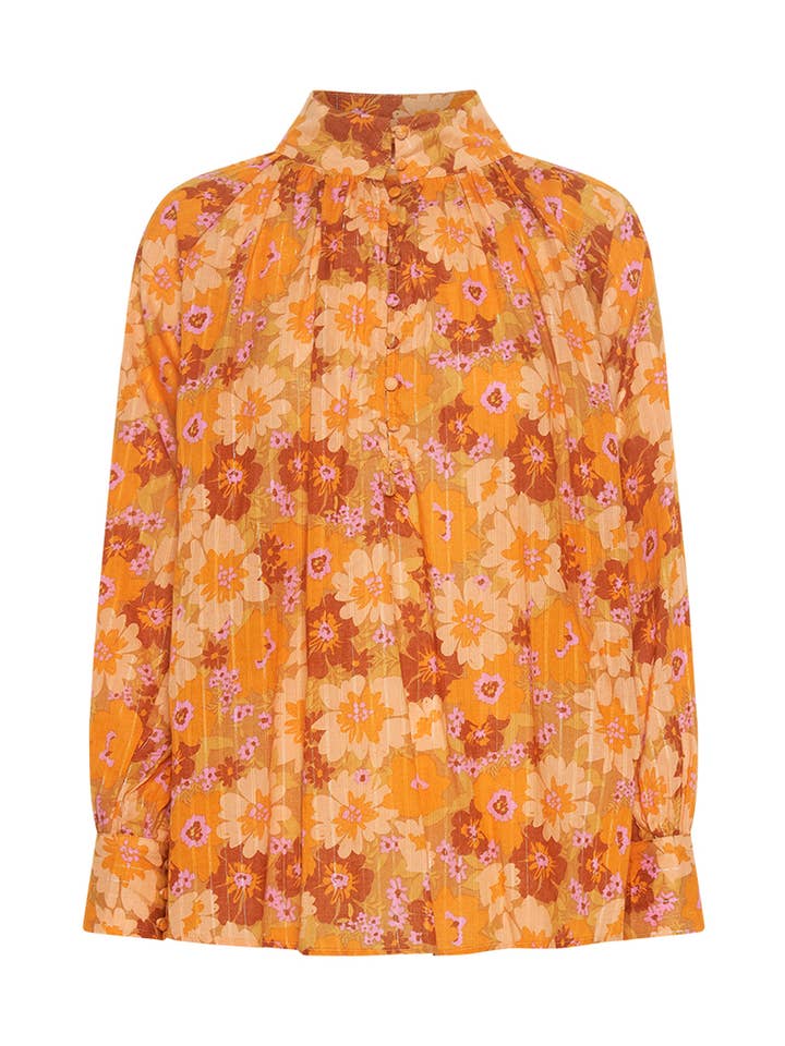 Wide Collar Button Up Top In Peach Multi for wholesale by Bohemian Traders