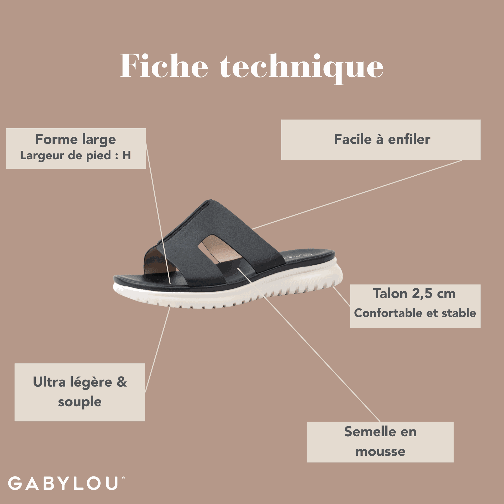 Gabylou - Wholesale Sandals - Women's - Wide adjustable foot mules H - Model Emy11