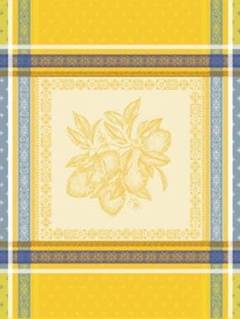 Torchons Jacquard Français 5NJ -- Citrons BleuJaune pour la vente par Mierco European Linens