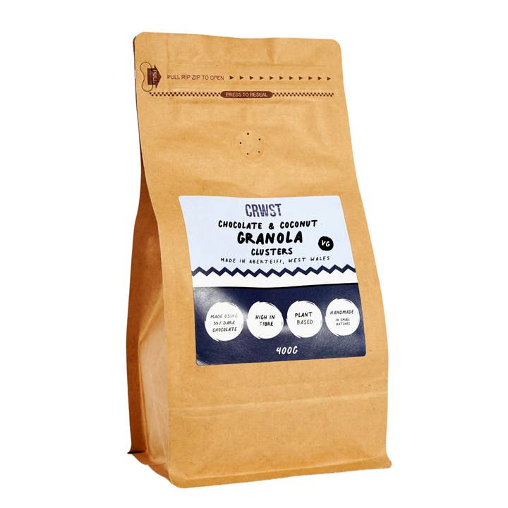 Chocolate and Coconut Granola Clusters (400g) for wholesale by Crwst