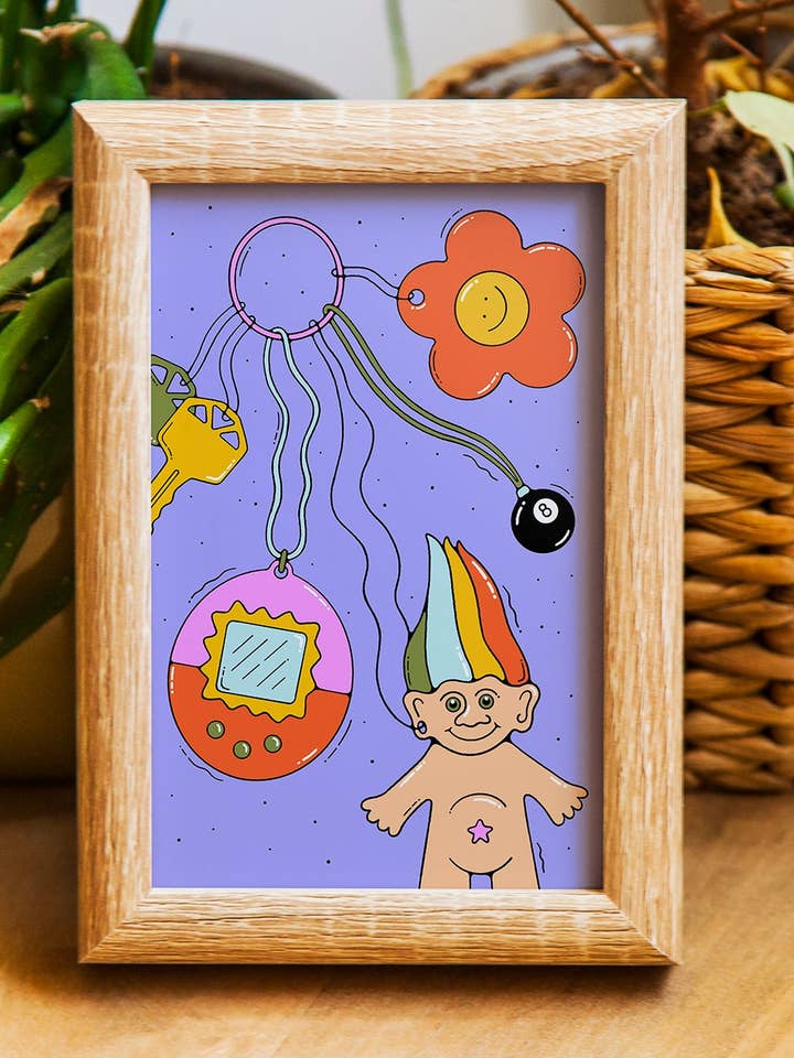 90-tals nyckelring – 4 x 6″ miniatyrtryck för wholesale av Bailey Crouch Illustration