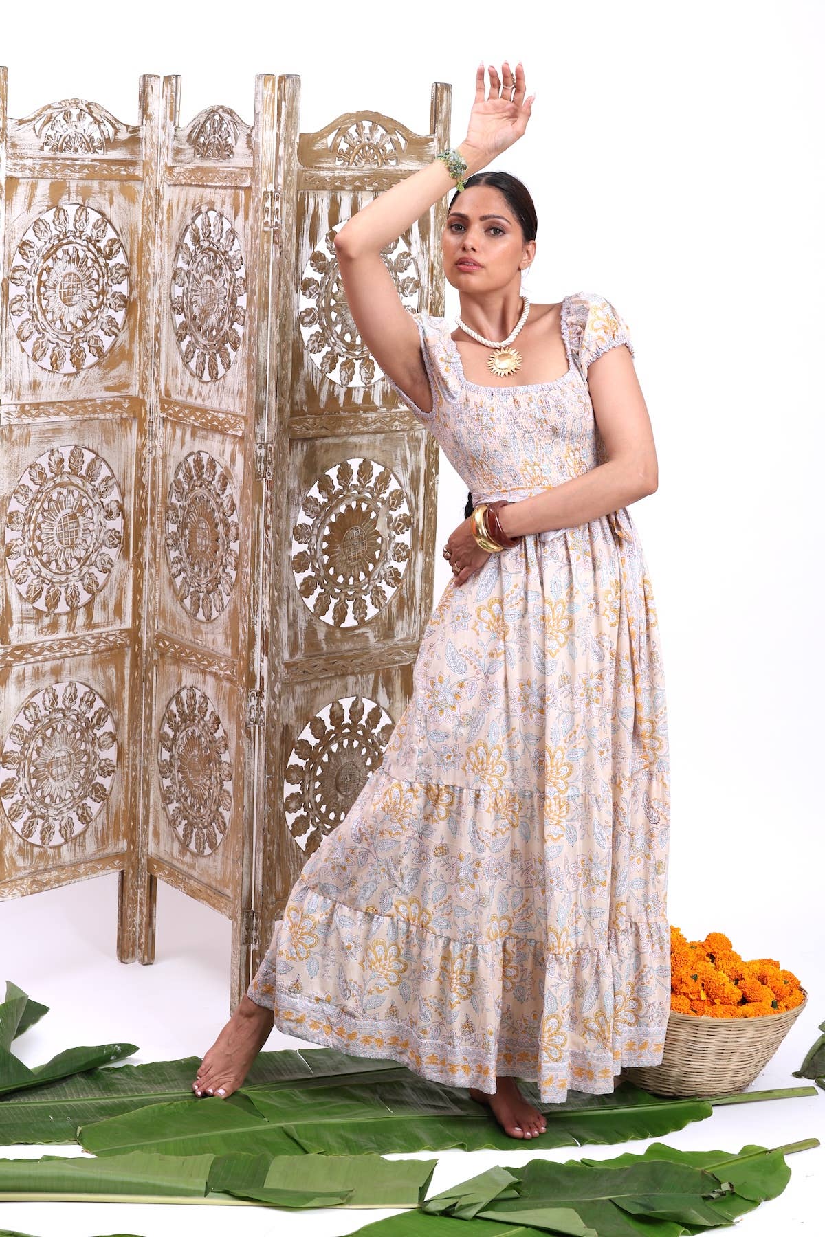 The Fox and The Mermaid - Vendita all'ingrosso Vestito - Donna - Abito a tunica stampato a blocchi (Paloma: Buttermilk)9