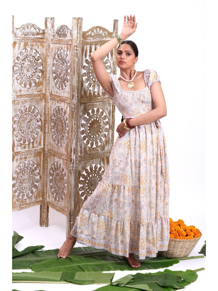 The Fox and The Mermaid - Vendita all'ingrosso Vestito - Donna - Abito a tunica stampato a blocchi (Paloma: Buttermilk)9