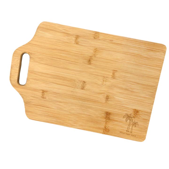 Skräddarsydd palmträdsdesign bambuskärbräda med handtag för wholesale av Beach, Cats & Wine