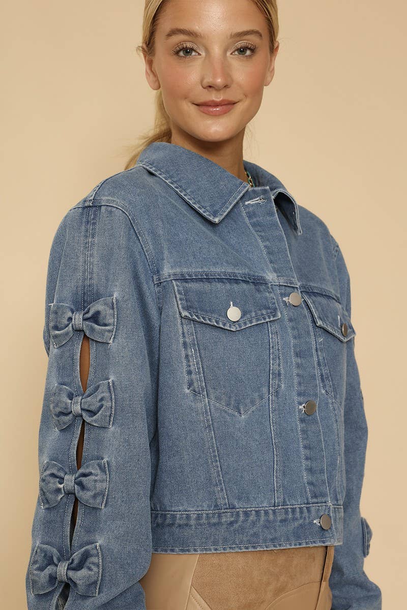 Blue Cropped Bow denim jacket for wholesale on Faire1