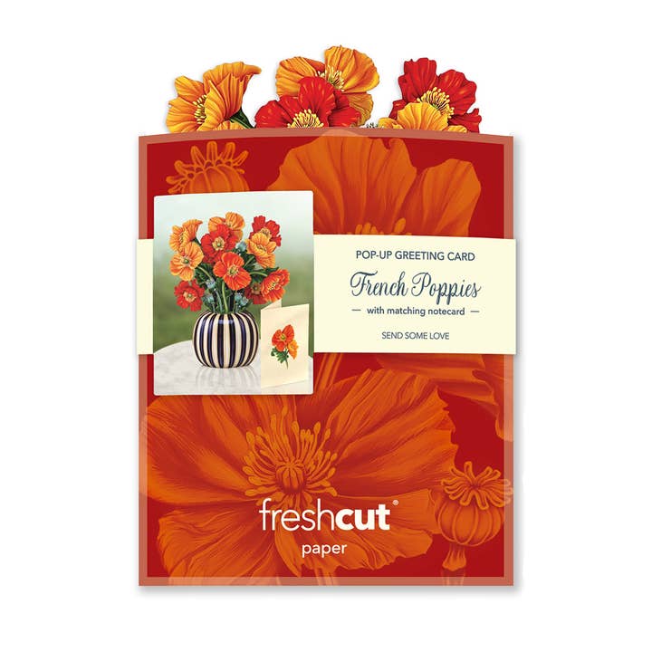 FreshCut Paper LLC - Wholesale Everyday greeting card - Mini French Poppies (10 Pop-up Greeting Cards)6