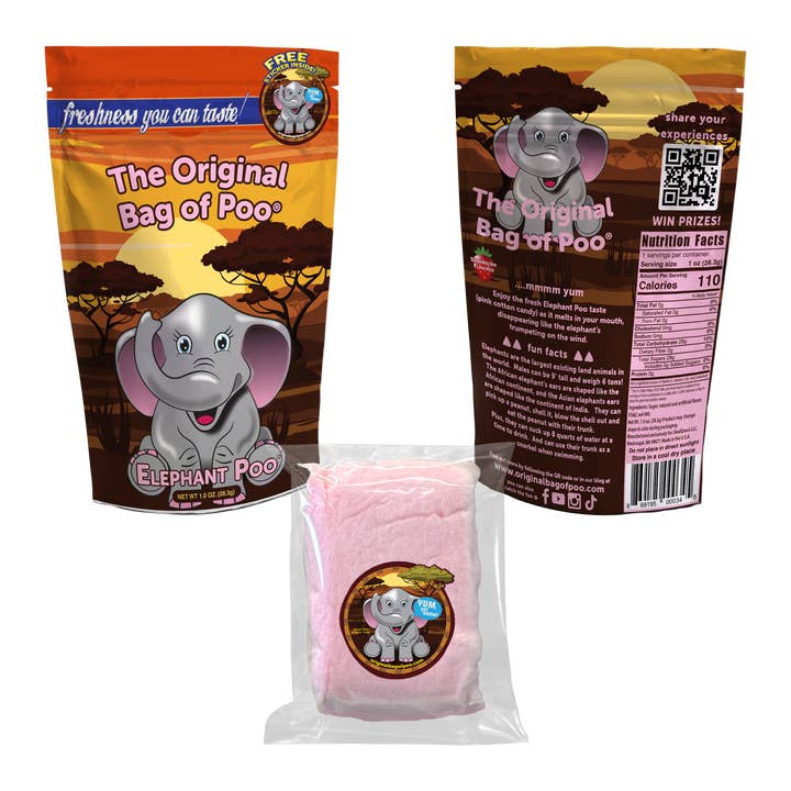 The Original Bag of Poo® (Elephant Cotton Candy Poo) for wholesale by "The Original Bag of Poo"® Novelty Cotton Candy