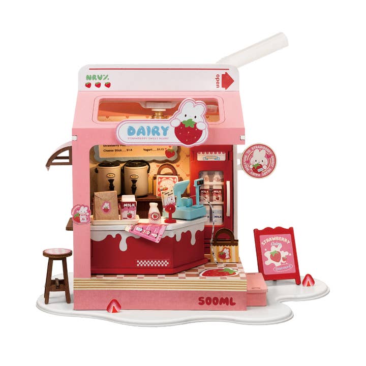 Robotime - Wholesale DIY Craft Kit - Kids - DS034 Strawberry Milk Box ROBOTIM Rolife DIY Miniature House
