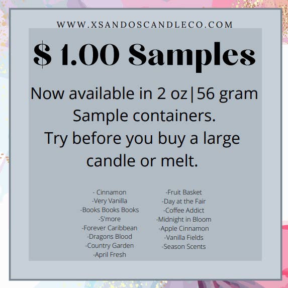 2 oz Samples for wholesale by X’s and O’s Candle Co