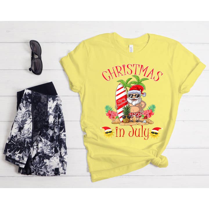 PrimestoreUS - Wholesale Screen Printed T-Shirt - Women's - Christmas in July Shirt, Santa Shirt, Vacation Shirt, Mid of Year Shirt, Summer Vacation Shirt, Summer Santa Shirt, Holiday Vacation Shirt