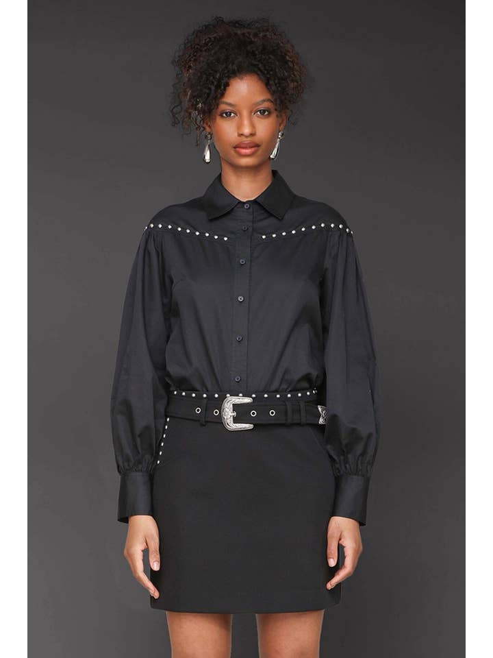 Black Western Studded Cotton Shirt for wholesale on Faire6