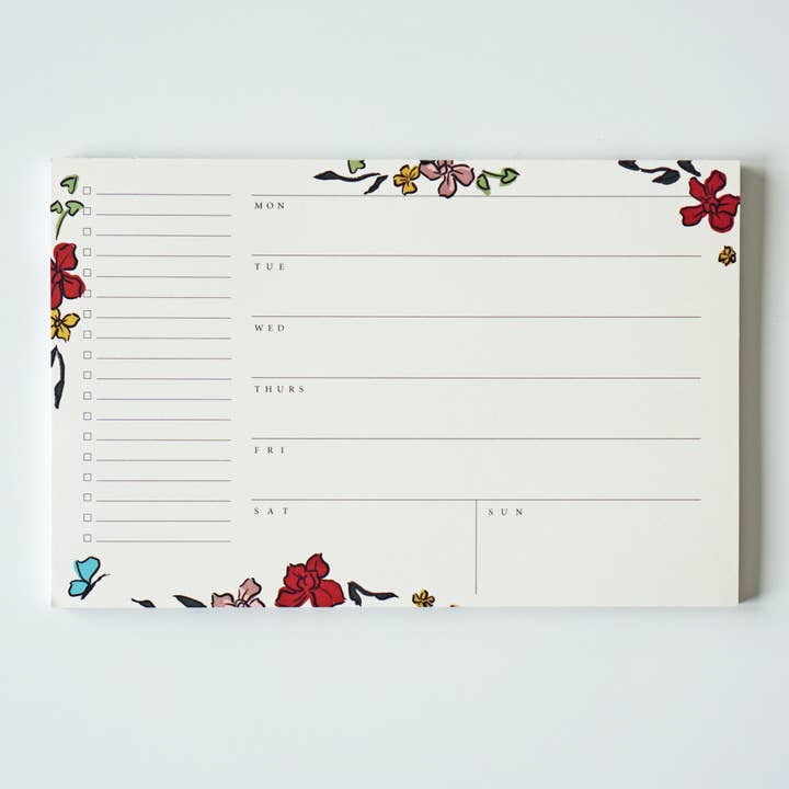 Bloc-notes pour agenda hebdomadaire Motif floral crème pour la vente par Ginably