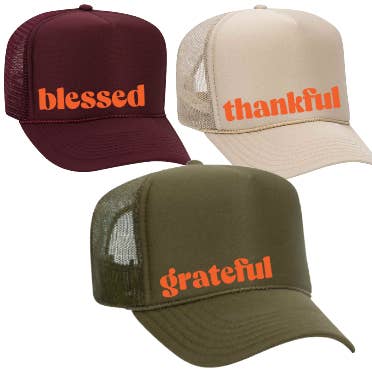 cappello Santa Veu Merry Trucker benedetto, riconoscente e riconoscente per la vendita all'ingrosso da parte di The Candy Collections