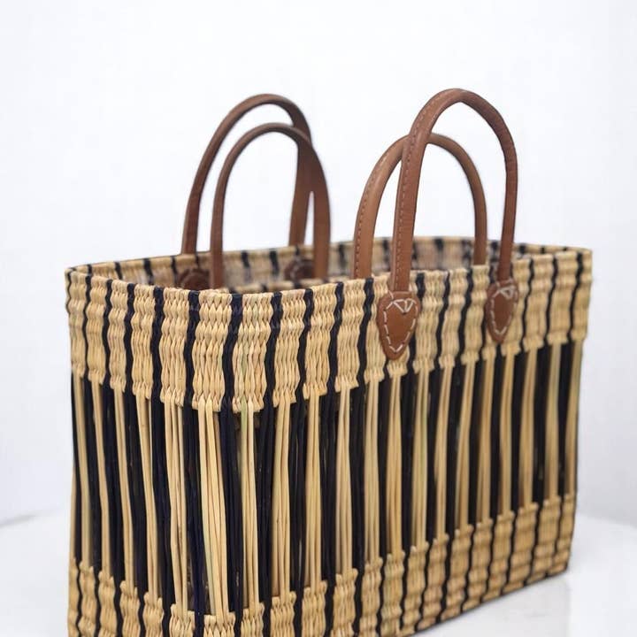 Melecraft - Wholesale Mand - Marokkaanse handgeweven stroentas met leren handvatten5