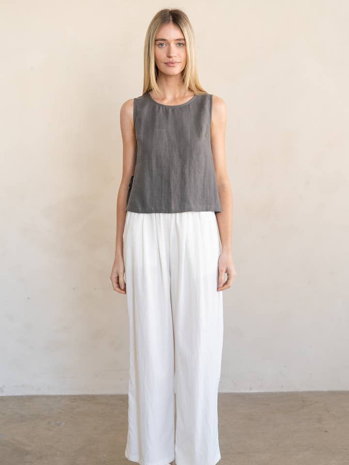 SIDE-TIE DETAILED LINEN TOP for wholesale by ELLE GREY