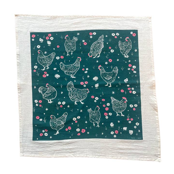 Chicken Garden Screen-Printed Tea Towel for wholesale by Fern and Skye