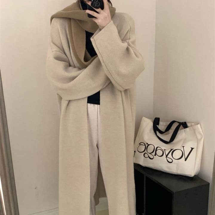 Solid Color Loose Fit Over-The-Knee Cardigan Sweater for wholesale by UZ Wholesale Store