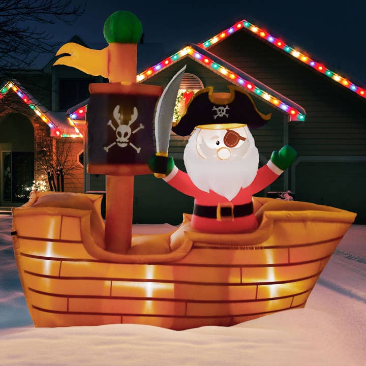 Fun Little Toys - Wholesale Inflatables - 6FT Christmas Inflatable Decoration Santa in the Pirate Ship