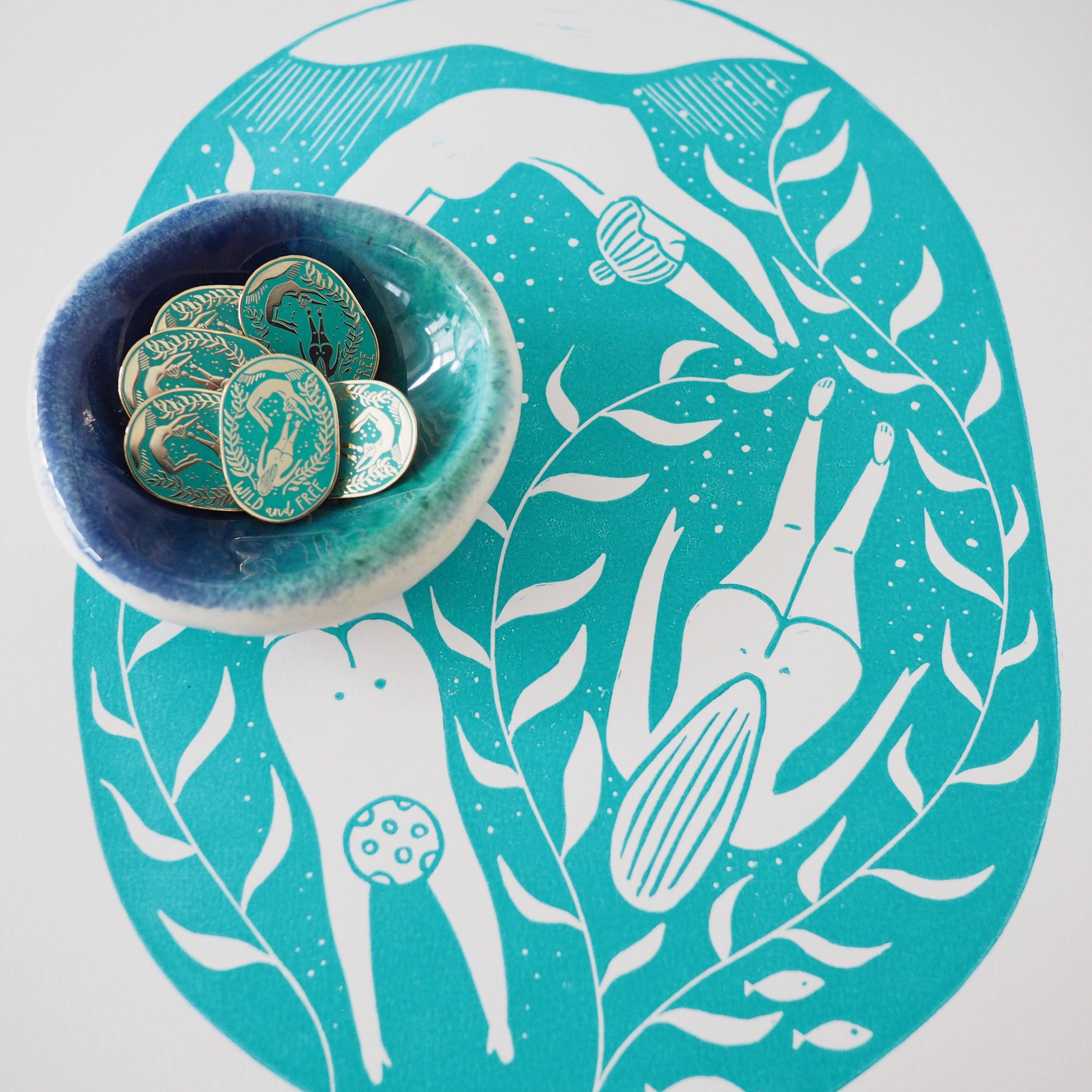 The Black Pug Press – wholesale Lapel pin/button – Wild Swimming Enamel Pin3