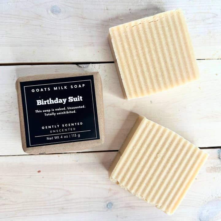 Unscented | 4 oz goat milk soap | funny soap | Birthday Suit for wholesale by Falcone Farm