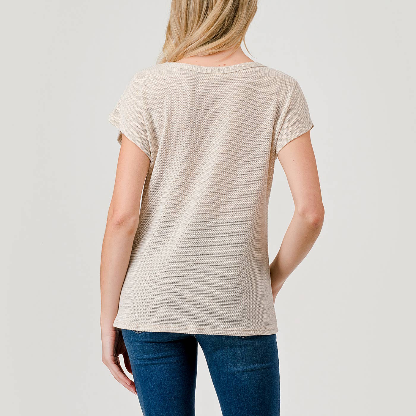 Heimious - Vente Haut en maille – femme - Haut en tricot à manches courtes et nœud décollé, T80523