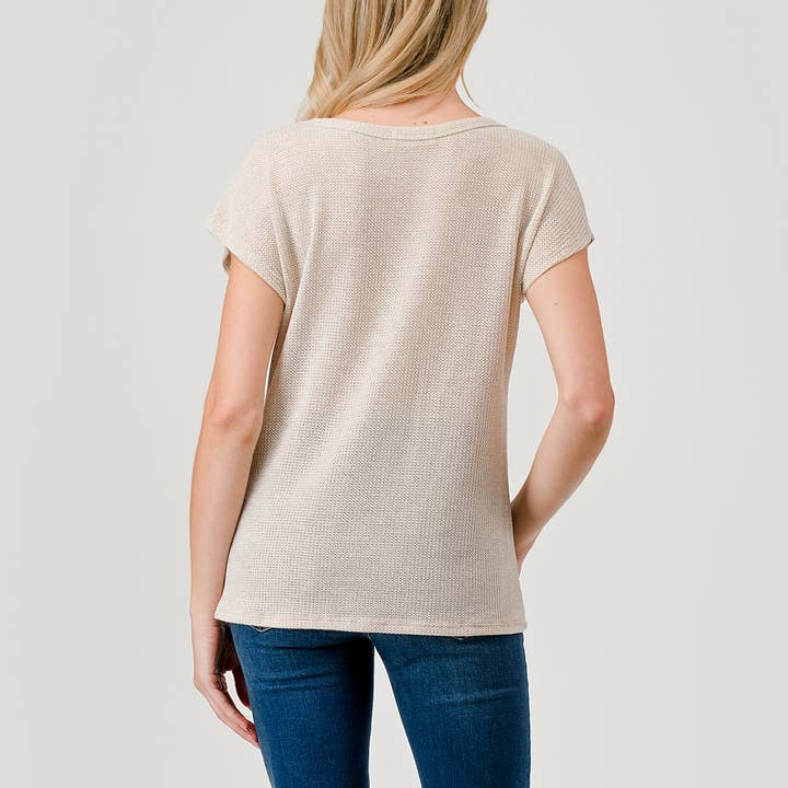 Heimious - Vente Haut en maille – femme - Haut en tricot à manches courtes et nœud décollé, T80523