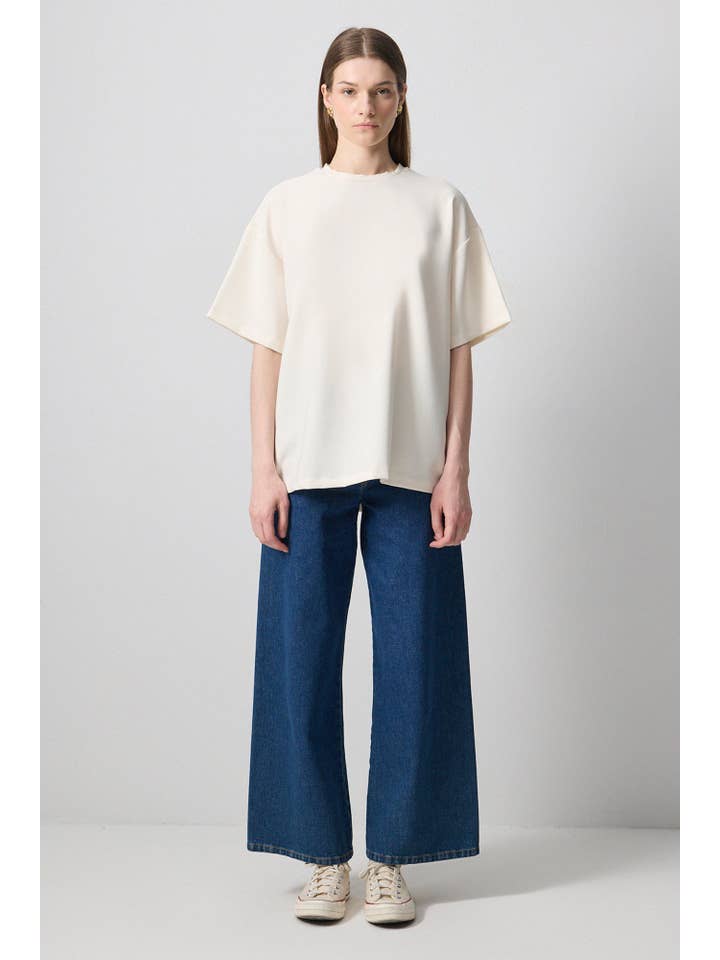 Écru T-SHIRT EN CRÊPE À MANCHES COURTES en vente sur Faire1