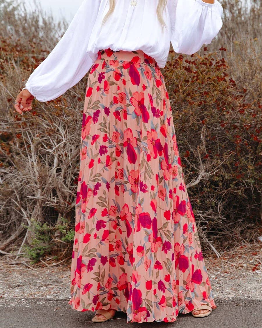 Pink Elegant Floral Print Loose Skirt for wholesale on Faire3