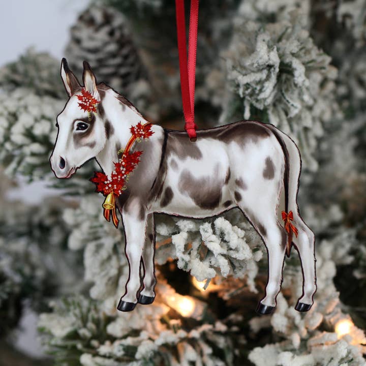 Classy Equine - Wholesale Ornament - Spotted Gray and White Miniature Donkey Christmas Ornament